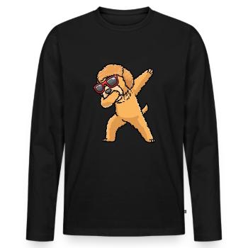 Goldendoodle dog dancing with sunglasses - Men's Premium Organic Long Sleeve Shirt - black - Front - Nico (187cm)