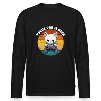 J'peux pas je geek humour console chat jeux vidéo - T-shirt manches longues Premium bio Homme - noir - Devant - Nico (187cm)