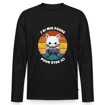 J'ai mis pause pour être ici joueur humour - T-shirt manches longues Premium bio Homme - noir - Devant - Nico (187cm)