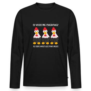 Cadeau agriculteur éleveur de pintades - T-shirt manches longues Premium bio Homme - noir - Devant - Nico (187cm)