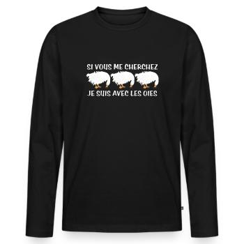 Cadeau agriculteur éleveur de oies - T-shirt manches longues Premium bio Homme - noir - Devant - Nico (187cm)