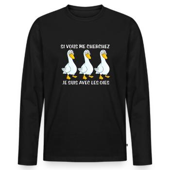Cadeau agriculteur éleveur de oies - T-shirt manches longues Premium bio Homme - noir - Devant - Nico (187cm)