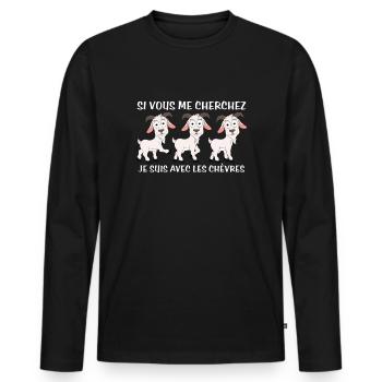 Cadeau agriculteur éleveur de chèvres - T-shirt manches longues Premium bio Homme - noir - Devant - Nico (187cm)