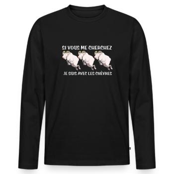 Cadeau agriculteur éleveur de chèvres - T-shirt manches longues Premium bio Homme - noir - Devant - Nico (187cm)