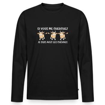 Cadeau agriculteur éleveur de chèvres - T-shirt manches longues Premium bio Homme - noir - Devant - Nico (187cm)