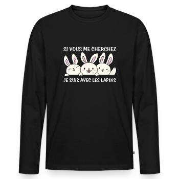 Cadeau agriculteur éleveur de lapins - T-shirt manches longues Premium bio Homme - noir - Devant - Nico (187cm)