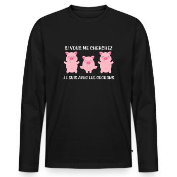 Cadeau agriculteur éleveur de cochons - T-shirt manches longues Premium bio Homme - noir - Devant - Nico (187cm)