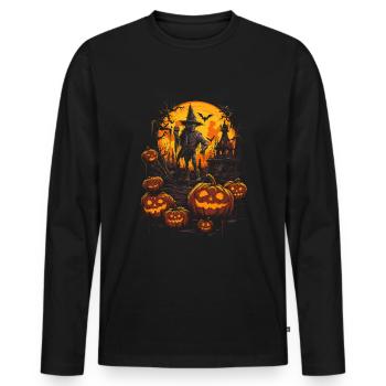 Scary witch figure with glowing pumpkins - Men's Premium Organic Long Sleeve Shirt - black - Front - Nico (187cm)