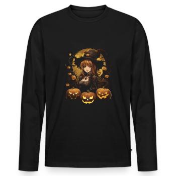 Creepy Anime Girl Scary Halloween - T-shirt manches longues Premium bio Homme - noir - Devant - Nico (187cm)