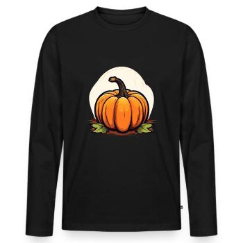 Kürbis Design Logo ür Thanksgiving - Männer Premium Bio Langarmshirt - Schwarz - Vorne - Nico (187cm)