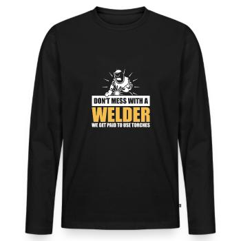 Avertissement au soudeur – Experts avec des torches - T-shirt manches longues Premium bio Homme - noir - Devant - Nico (187cm)