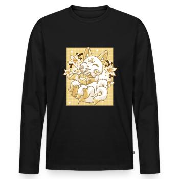 Kitsune Japon Anime Kawaii Vanille Lait - T-shirt manches longues Premium bio Homme - noir - Devant - Nico (187cm)