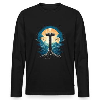 Mythos Hammer: Epic Nightscape - Mjölnir - Men's Premium Organic Long Sleeve Shirt - black - Front - Nico (187cm)