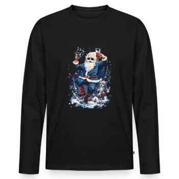 Plaisir de Noël: Père Noël ivre - T-shirt manches longues Premium bio Homme - noir - Devant - Nico (187cm)