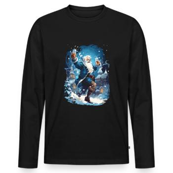 Plaisir de Noël: Père Noël ivre - T-shirt manches longues Premium bio Homme - noir - Devant - Nico (187cm)