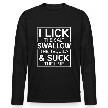 Je lèche le sel tequila citron vert - T-shirt manches longues Premium bio Homme - noir - Devant - Nico (187cm)