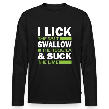 Je lèche le sel tequila citron vert - T-shirt manches longues Premium bio Homme - noir - Devant - Nico (187cm)
