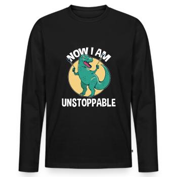 Now I Am Unstoppable Funny T-Rex - Männer Premium Bio Langarmshirt - Schwarz - Vorne - Nico (187cm)