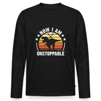 Now I Am Unstoppable Funny T-Rex - Männer Premium Bio Langarmshirt - Schwarz - Vorne - Nico (187cm)