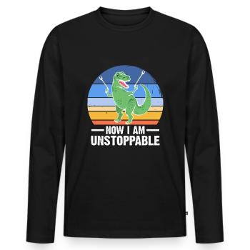 Now I Am Unstoppable Funny T-Rex - Männer Premium Bio Langarmshirt - Schwarz - Vorne - Nico (187cm)