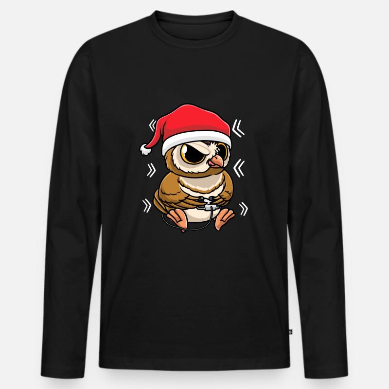 Eule Spielt Videospiele - Männer Premium Bio Langarmshirt - Schwarz