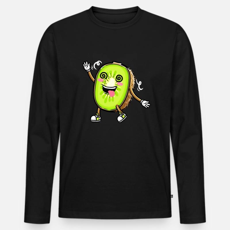 Kiwi Fruit Kawaii Emoticon - Männer Premium Bio Langarmshirt - Schwarz
