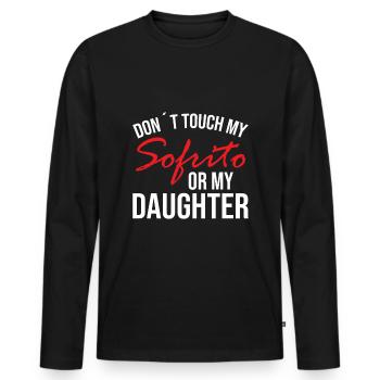 Design « Ne touchez pas à mon Sofrito ou à ma fille » - T-shirt manches longues Premium bio Homme - noir - Devant - Nico (187cm)