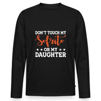 Design « Ne touchez pas à mon Sofrito ou à ma fille » - T-shirt manches longues Premium bio Homme - noir - Devant - Nico (187cm)