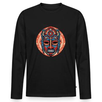 Masque aztèque inca astucieusement coloré - T-shirt manches longues Premium bio Homme - noir - Devant - Nico (187cm)