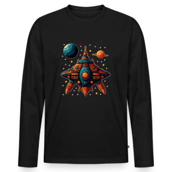 Soucoupe volante de vaisseau spatial imaginative - T-shirt manches longues Premium bio Homme - noir - Devant - Nico (187cm)