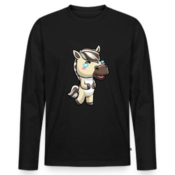 Émoticône Kawaii Cheval du Fjord - T-shirt manches longues Premium bio Homme - noir - Devant - Nico (187cm)