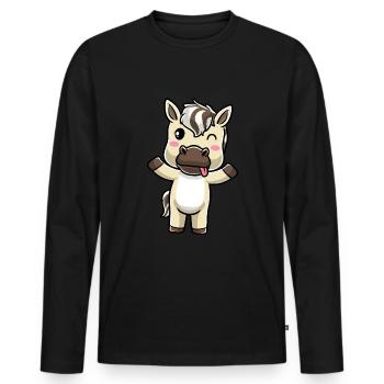 Émoticône Kawaii Cheval du Fjord - T-shirt manches longues Premium bio Homme - noir - Devant - Nico (187cm)