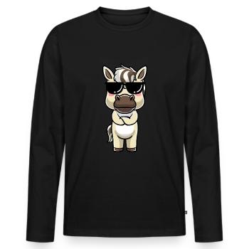 Émoticône Kawaii Cheval du Fjord - T-shirt manches longues Premium bio Homme - noir - Devant - Nico (187cm)