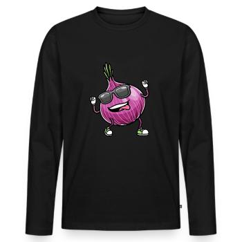 Légumes à l’oignon rouge - T-shirt manches longues Premium bio Homme - noir - Devant - Nico (187cm)