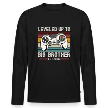 Promu grand frère en 2025 - T-shirt manches longues Premium bio Homme - noir - Devant - Nico (187cm)