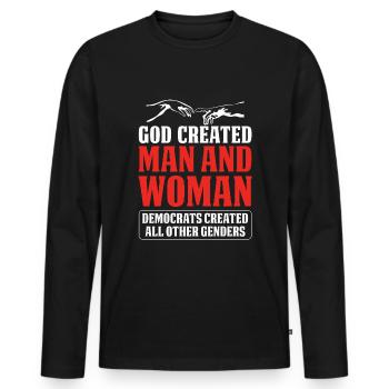 God Created Man - Men's Premium Organic Long Sleeve Shirt - black - Front - Nico (187cm)