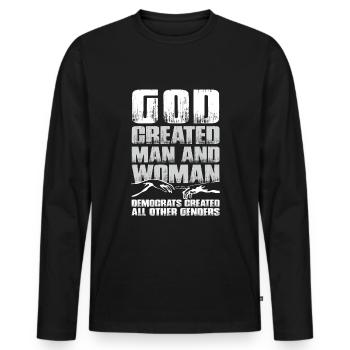God Created Man - Men's Premium Organic Long Sleeve Shirt - black - Front - Nico (187cm)