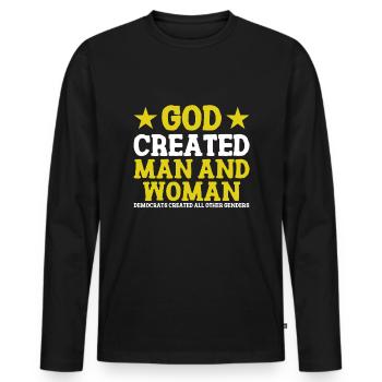 God Created Man - Men's Premium Organic Long Sleeve Shirt - black - Front - Nico (187cm)