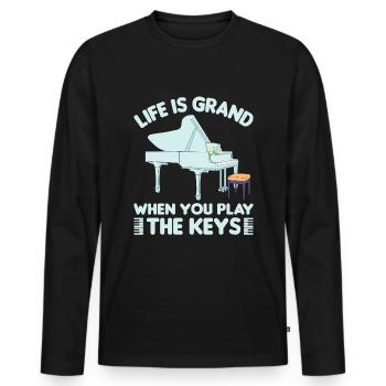 Piano Klavier Pianiste - T-shirt manches longues Premium bio Homme - noir - Devant - Nico (187cm)