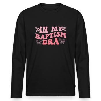 Temps pour mon baptême Première Communion - T-shirt manches longues Premium bio Homme - noir - Devant - Nico (187cm)