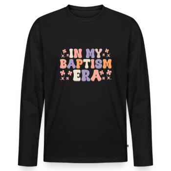 Temps pour mon baptême Première Communion - T-shirt manches longues Premium bio Homme - noir - Devant - Nico (187cm)