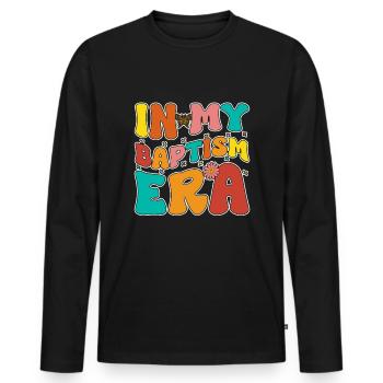 Temps pour mon baptême Première Communion - T-shirt manches longues Premium bio Homme - noir - Devant - Nico (187cm)