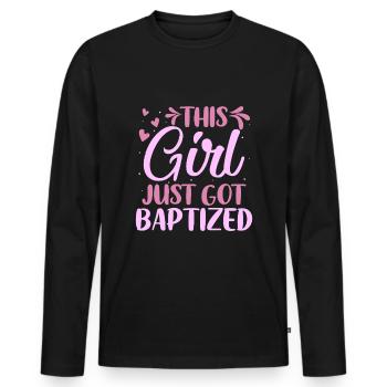 Temps pour mon baptême Première Communion - T-shirt manches longues Premium bio Homme - noir - Devant - Nico (187cm)