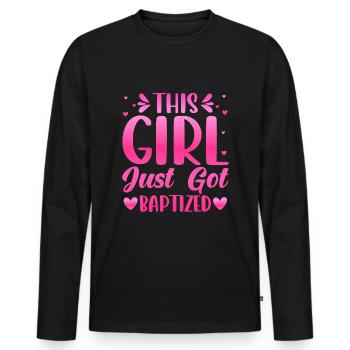 Temps pour mon baptême Première Communion - T-shirt manches longues Premium bio Homme - noir - Devant - Nico (187cm)