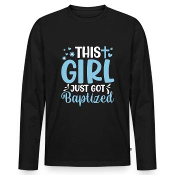 Temps pour mon baptême Première Communion - T-shirt manches longues Premium bio Homme - noir - Devant - Nico (187cm)