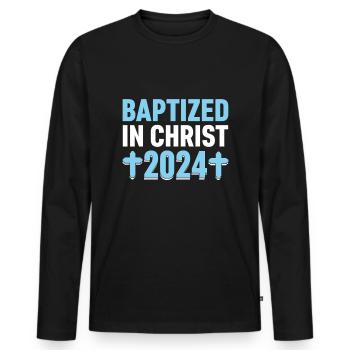 Temps pour mon baptême Première Communion - T-shirt manches longues Premium bio Homme - noir - Devant - Nico (187cm)