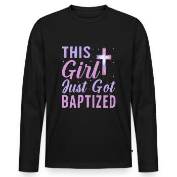 Temps pour mon baptême Première Communion - T-shirt manches longues Premium bio Homme - noir - Devant - Nico (187cm)