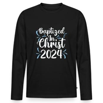 Temps pour mon baptême Première Communion - T-shirt manches longues Premium bio Homme - noir - Devant - Nico (187cm)