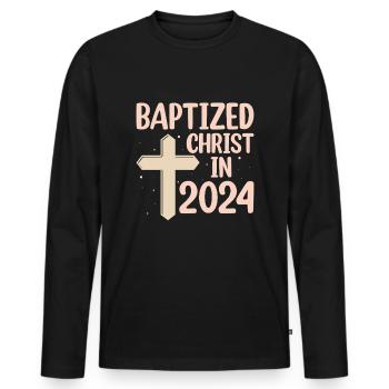 Temps pour mon baptême Première Communion - T-shirt manches longues Premium bio Homme - noir - Devant - Nico (187cm)