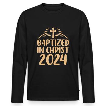 Temps pour mon baptême Première Communion - T-shirt manches longues Premium bio Homme - noir - Devant - Nico (187cm)